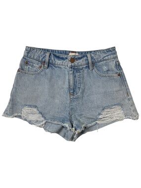 {Alice & Olivia} Light Blue Distressed Cutoff Micro Mini Denim Jean Shorts WS34